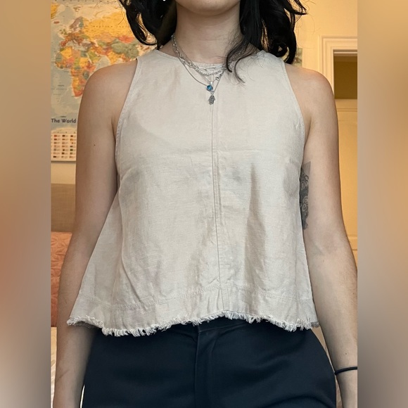 Tan Linen Wilfred Top - Picture 1 of 5